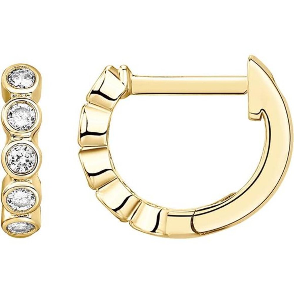 14K Gold Plated 925 Sterling Silver Post Pave Cubic Zirconia Huggie Hoop